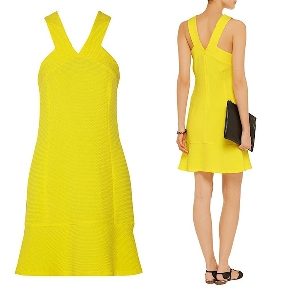 NWT SANDRO Textured Sleeveless Halter V-Neck Ruffle Flounce Hem Sheath Dress L - Picture 2 of 5